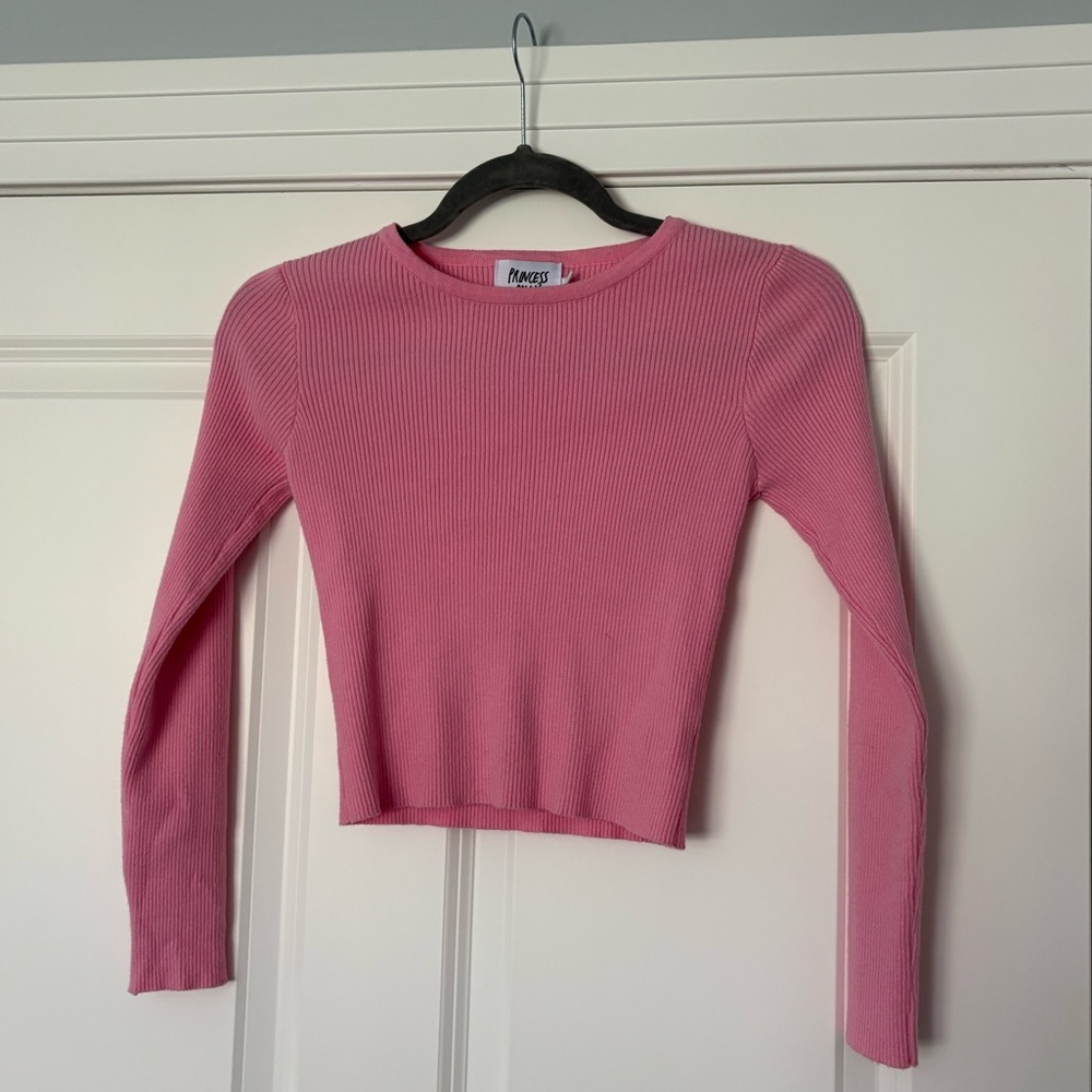 Princess Polly Ribbed Long Sleeve Crop Top - Bubblegum Pink